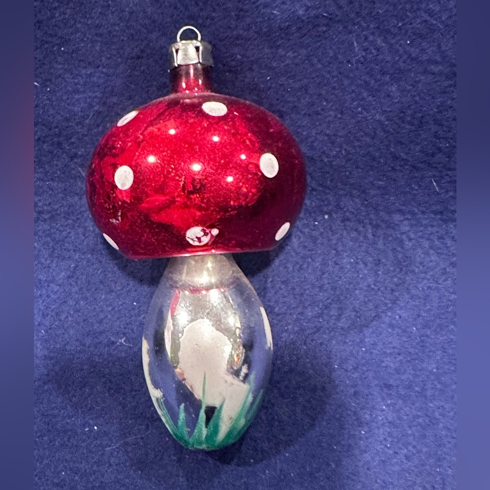 Vintage Mushroom Christmas Ornament Blown Glass Poland
